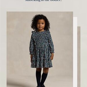 Girls' Ralph Lauren Navy Floral Long-Sleeve Dress